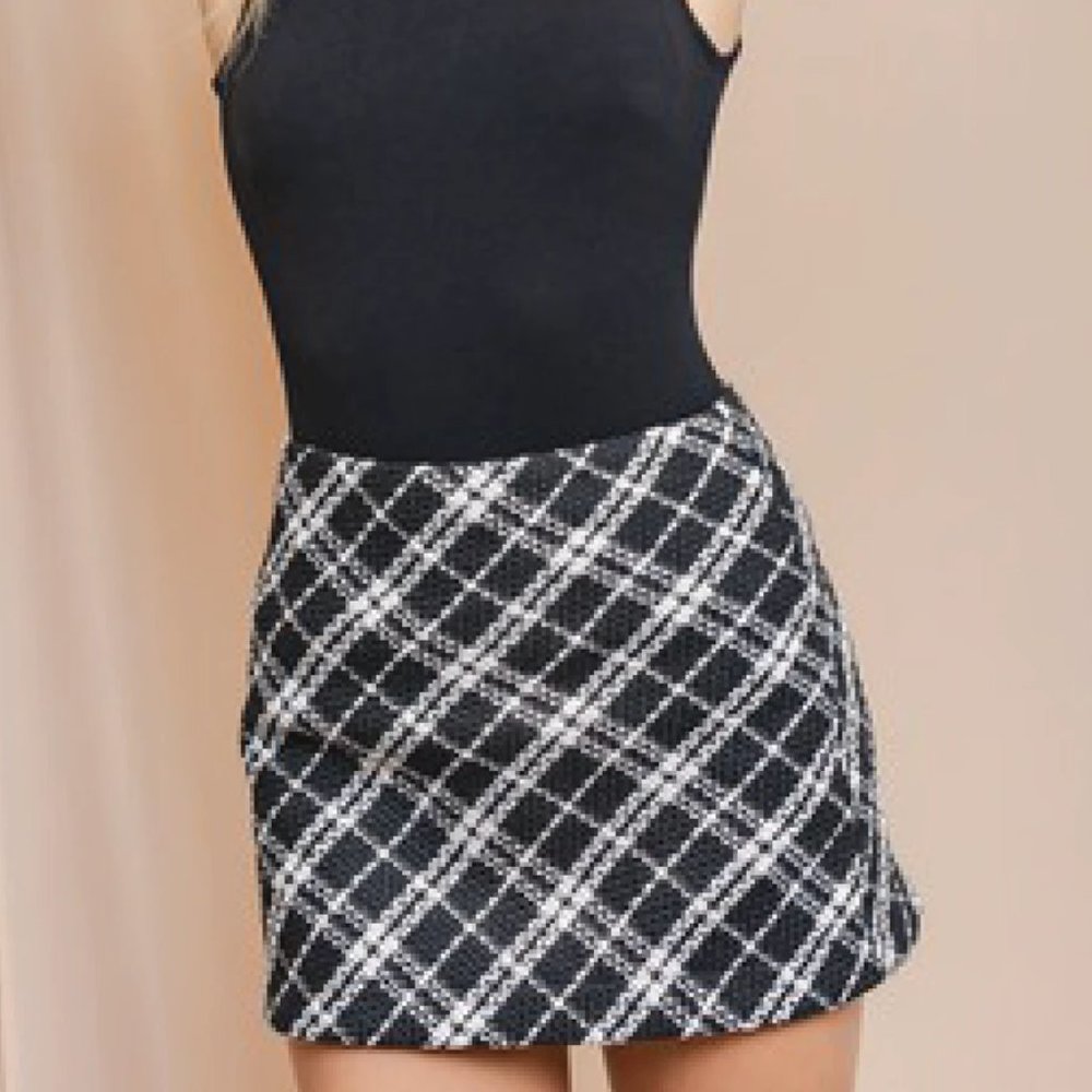 Black and White Plaid Mini Skirt